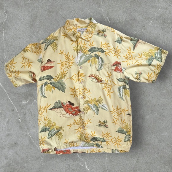 Tommy Bahama Other - Tommy Bahama Short Sleeve Shirt Mens M Yellow Silk Tropical Bamboo Silk